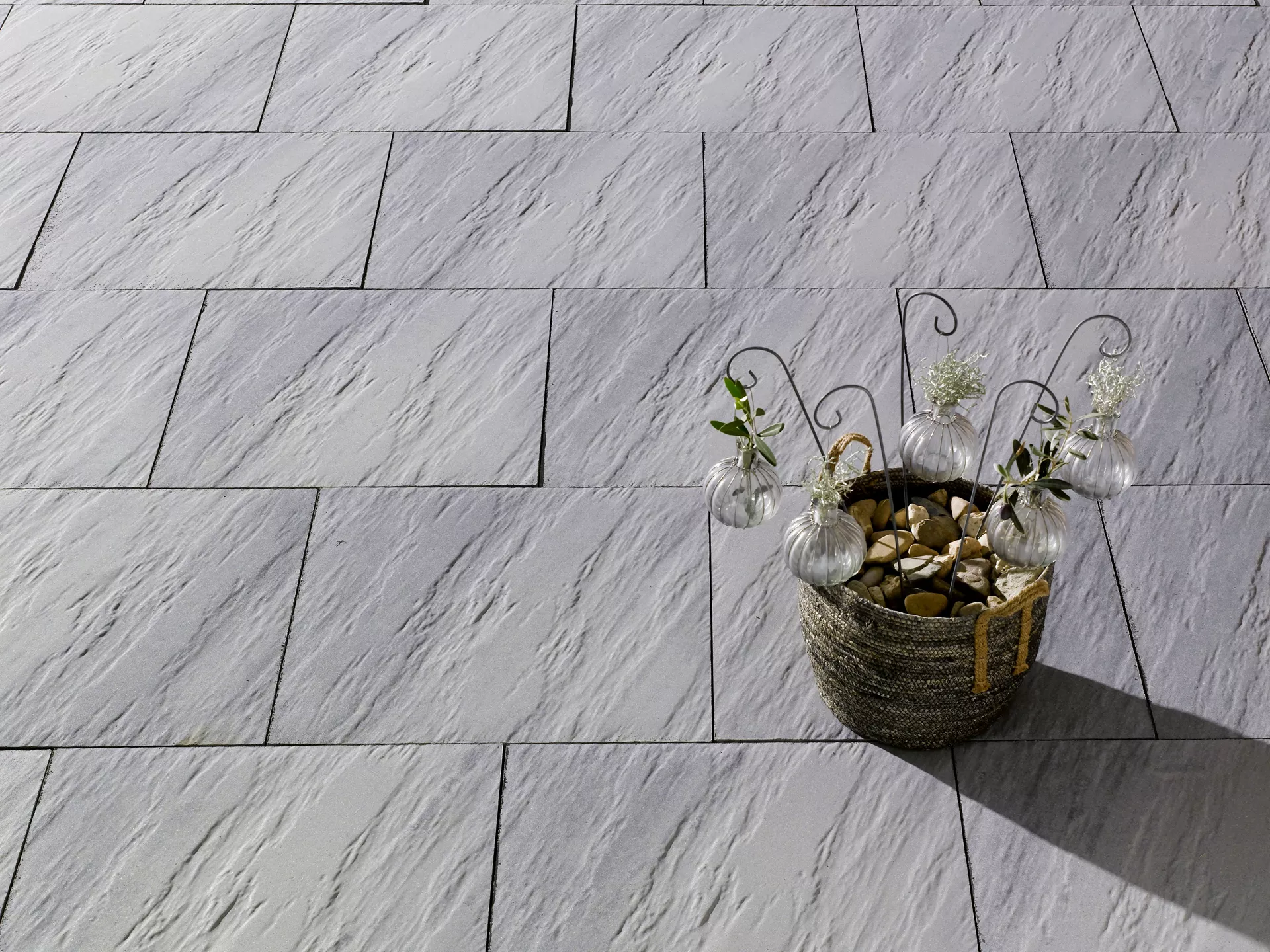 NATURE MOMENTS Gartenplatte hellgrau mit Schieferstruktur vollkantig L 60 cm B 60 cm H 5.5 cm