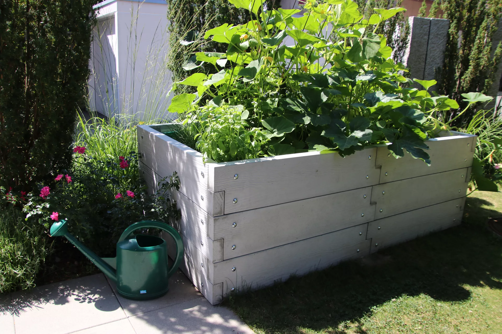 Hochbeet mit Holzstruktur Typ 2 naturgrau strukturiert leicht gefast bewehrt L 234 cm B 120 cm H 75 cm W 6 cm