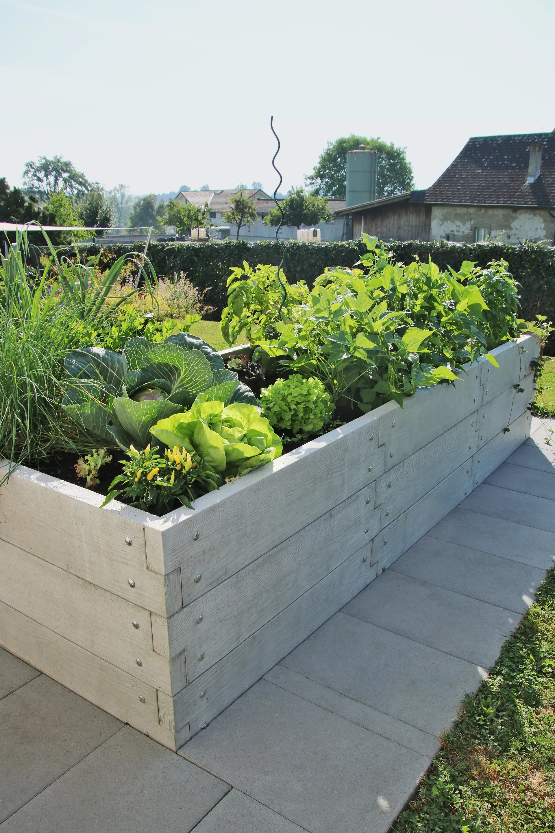 Einzelbrett zu Hochbeet mit Holzstruktur naturgrau strukturiert leicht gefast bewehrt L 120 cm H 25 cm W 6 cm