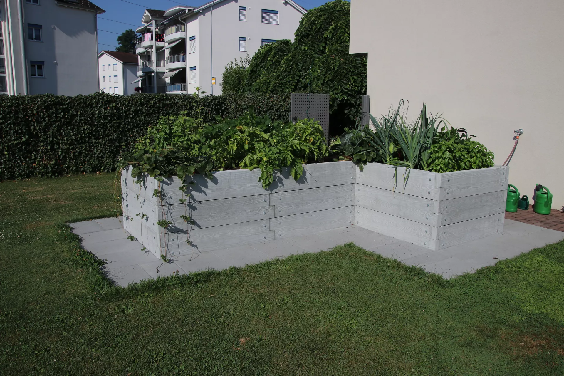 Einzelbrett zu Hochbeet mit Holzstruktur naturgrau strukturiert leicht gefast bewehrt L 120 cm H 25 cm W 6 cm