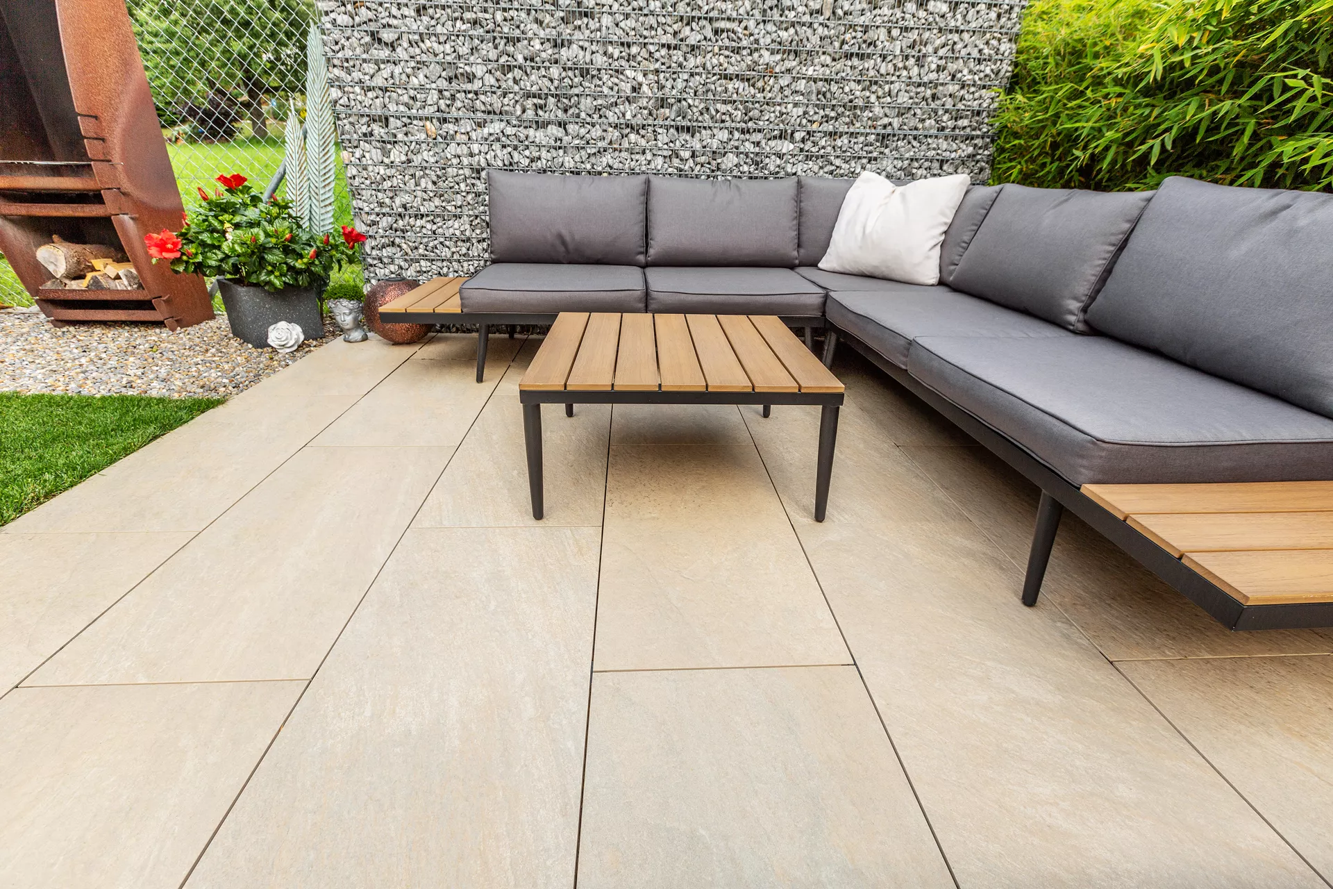 Feinsteinzeug Gehwegplatte Pietra di Barge beige strukturiert vollkantig L 90 cm B 45 cm H 2 cm