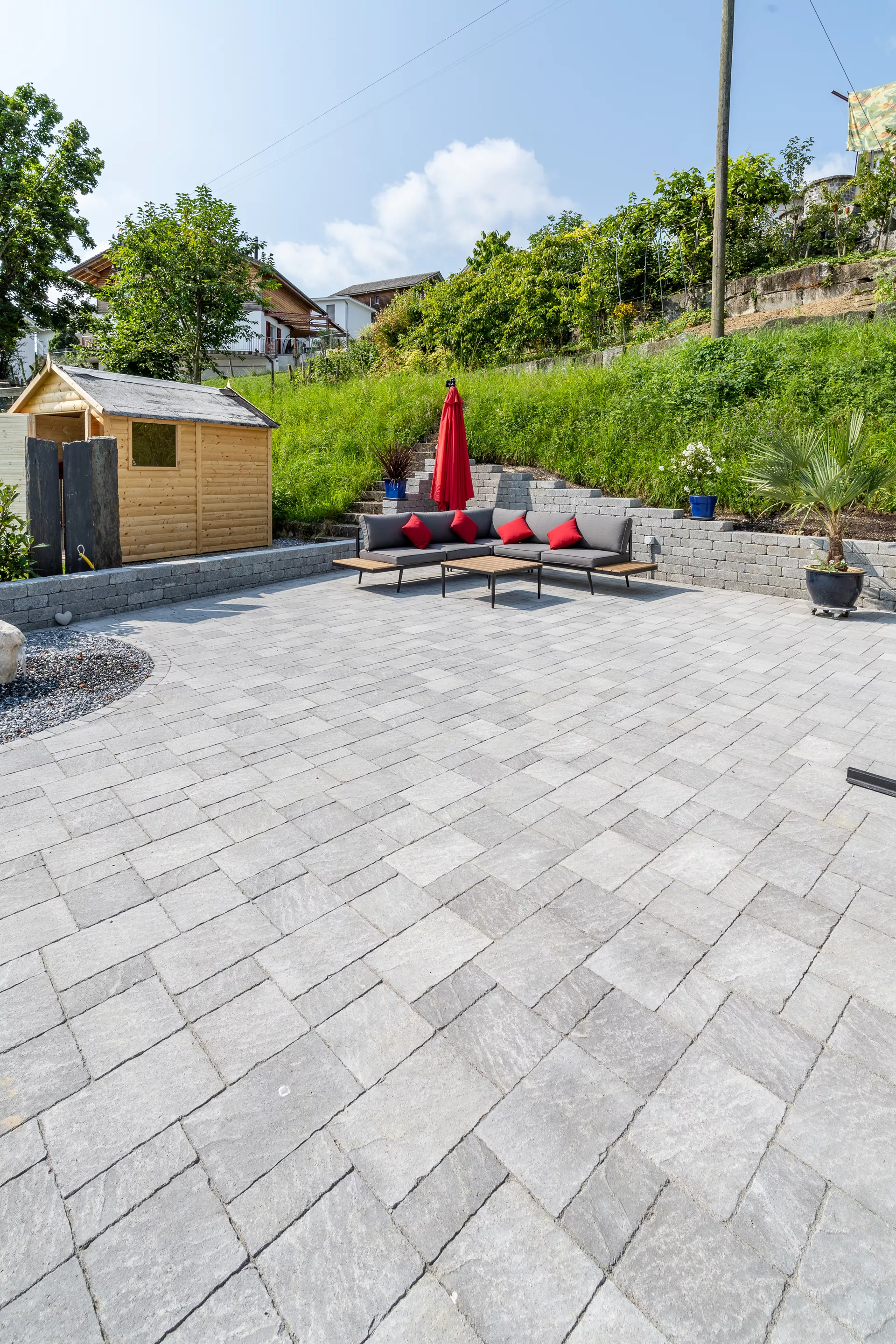 FRIEDA FORMATO Pflasterstein perlgrau strukturiert Kanten gebr. L 10, 20, 30 cm B 20 cm H 7 cm