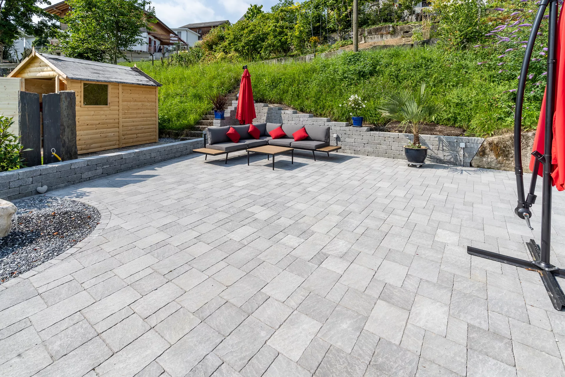 FRIEDA FORMATO Pflasterstein perlgrau strukturiert Kanten gebr. L 10, 20, 30 cm B 20 cm H 7 cm