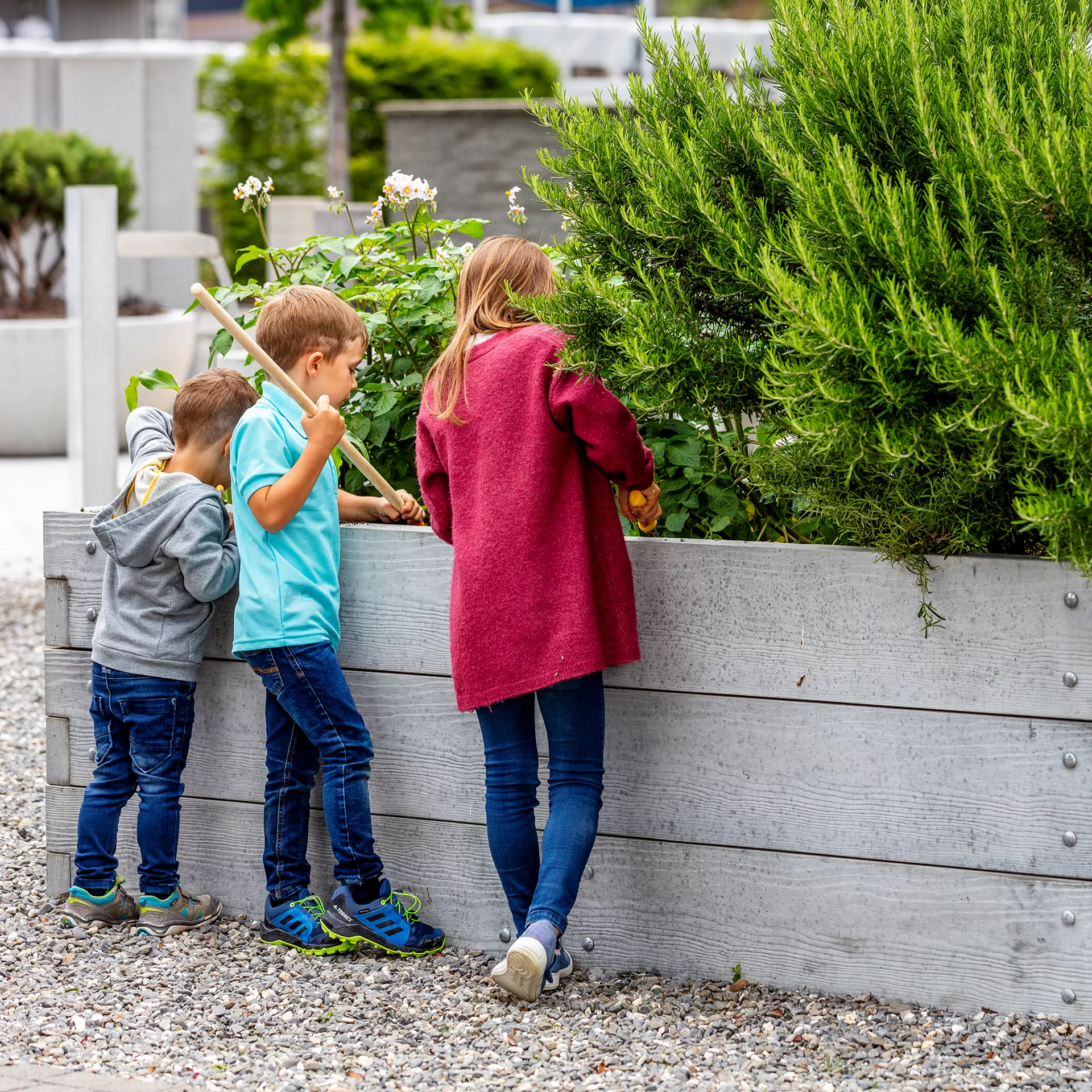 Hochbeet mit Holzstruktur