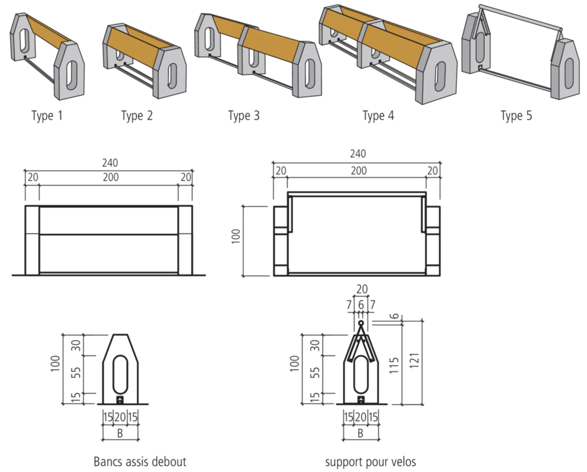 Stehbänke und Fahrradständer