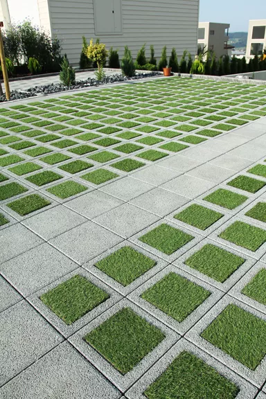 CARENA JG JUSTGREEN Sickersteine mit Nockenverbund grau gefast mit Kunstraseneinlage L 25 cm B 25 cm H 8 cm