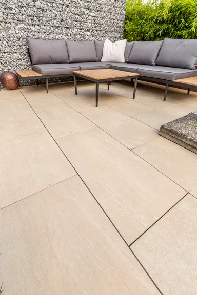 Feinsteinzeug Gehwegplatte Pietra di Barge beige strukturiert vollkantig L 90 cm B 45 cm H 2 cm