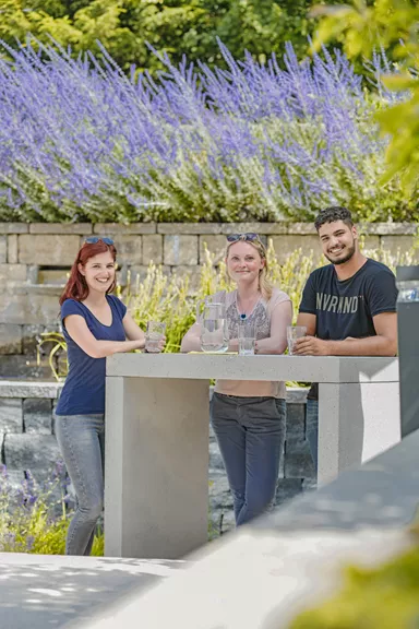 VARIATION Bank grau gestrahlt vollkantig Variabel L 201-300 cm B 40-100 cm H 40-50 cm W 10 cm