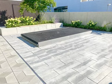 LENIA Gartenplatte mit Holzstruktur Normalplatte naturgrau strukturiert gerundet L 88-89 cm B 24.5-25.5 cm H 5 cm