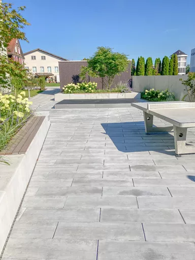 LENIA Gartenplatte mit Holzstruktur Normalplatte naturgrau strukturiert gerundet L 88-89 cm B 24.5-25.5 cm H 5 cm