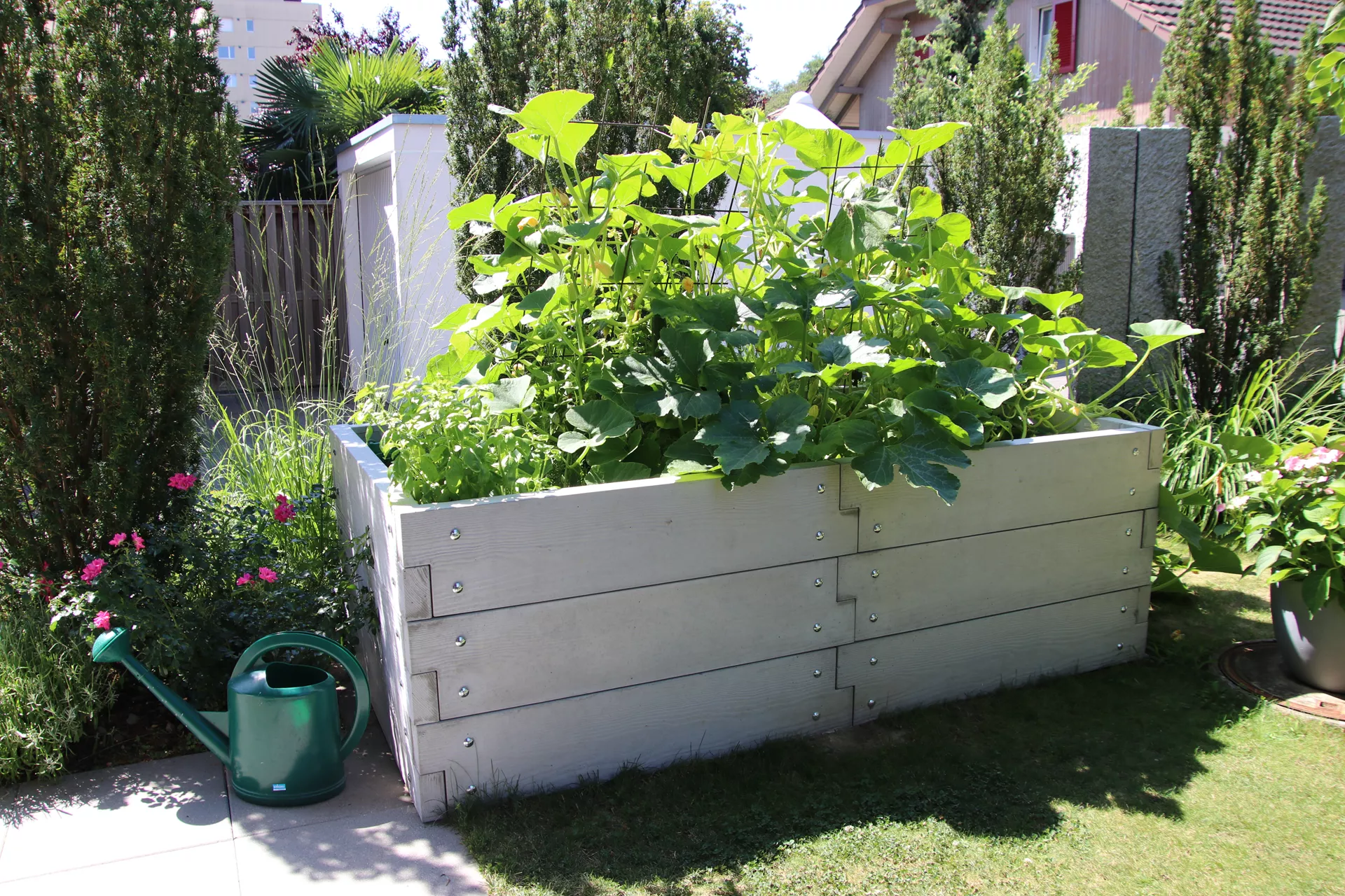 Hochbeet mit Holzstruktur Typ 2 naturgrau strukturiert leicht gefast bewehrt L 234 cm B 120 cm H 75 cm W 6 cm