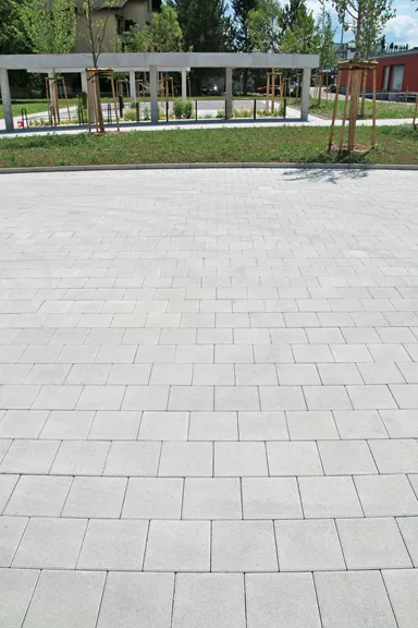 CARENA Pflasterstein mit Nockenverbund grau glatt gefast L 25 cm B 25 cm H 8 cm