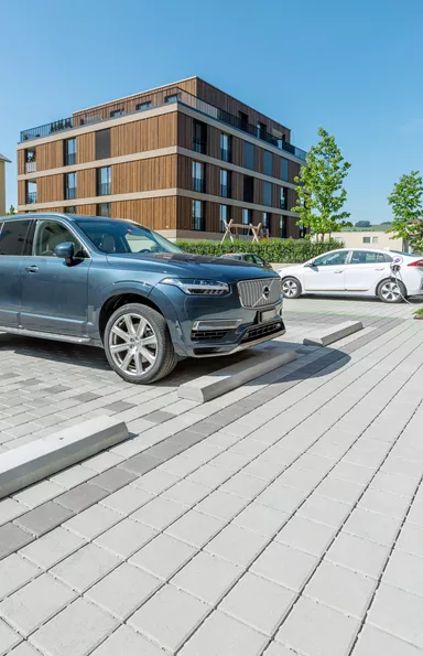 Radabweiser grau Typ 235a mit 2 Aussparungen d2 1.5 cm für Verankerung L 235 cm B 27 cm H 17 cm