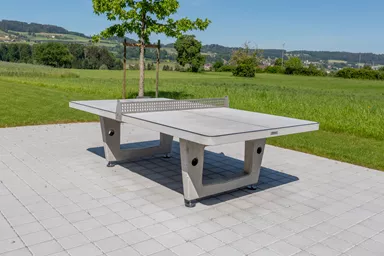 Tischtennistisch Typ 1AR komplett ohne Netz Ecken abgerundet betongrau mit Spielfeldmarkierung L 274 cm B 152.5 cm H 73 cm
