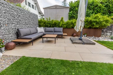 Feinsteinzeug Gehwegplatte Pietra di Barge beige strukturiert vollkantig L 90 cm B 45 cm H 2 cm