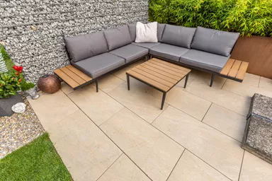 Feinsteinzeug Gehwegplatte Pietra di Barge beige strukturiert vollkantig L 90 cm B 45 cm H 2 cm