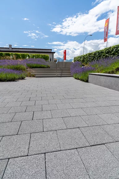 CARENA Sickerstein fino mit Nocken grau haufwerksporig gefast L 25 cm B 25 cm H 6 cm