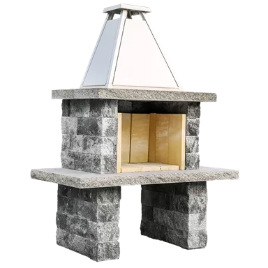 SANTURO Cheminée mit Chromstahlhut Set aus Spaltsteinmauerstein gespalten schwarz-weiss inkl. Betonplatten u. Schamott-Steinen