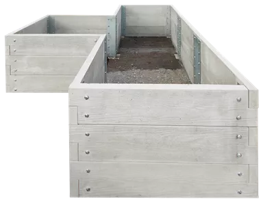 Hochbeet mit Holzstruktur Typ 4 naturgrau strukturiert leicht gefast bewehrt L 348 cm B 234 cm H 75 cm W 6 cm