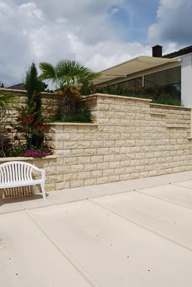 PROFILO Mauerstein Typ 01 Normalstein juragelb gestrahlt 1-seitig strukturiert L 40 cm B 20 cm H 20 cm