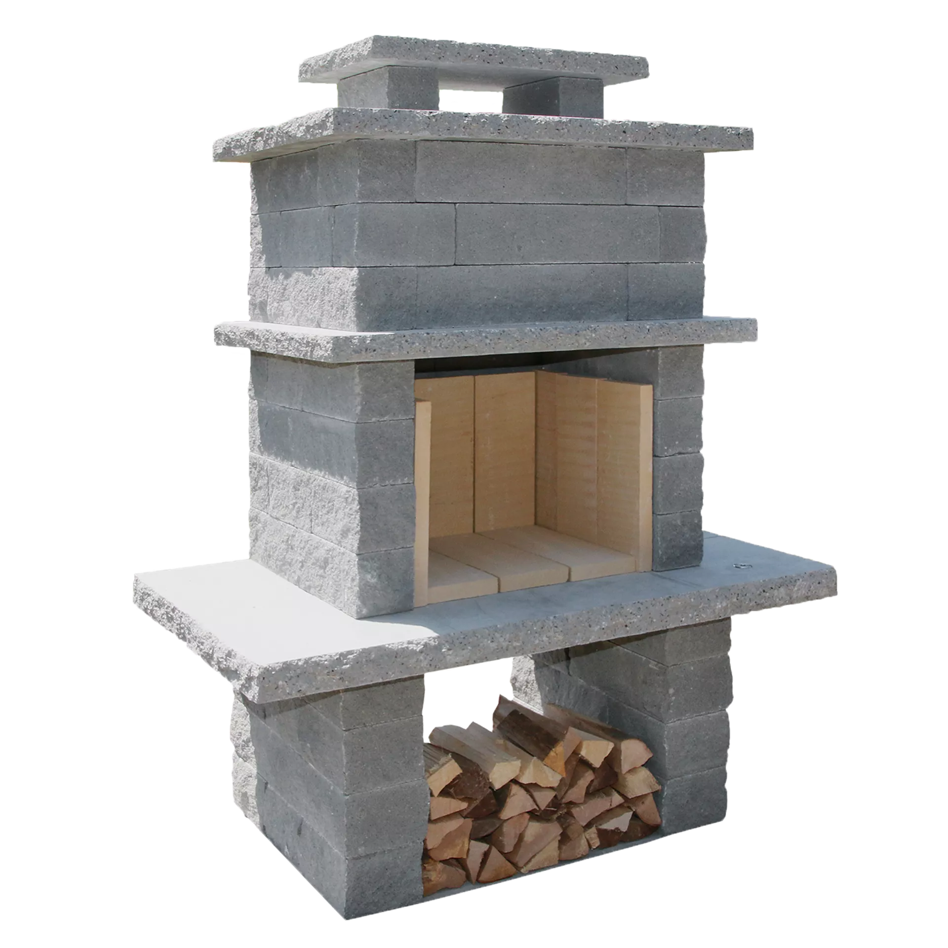 SANTURO Cheminée Set aus Spaltsteinmauerstein gespalten grau inkl. Betonplatten u. Schamott-Steinen