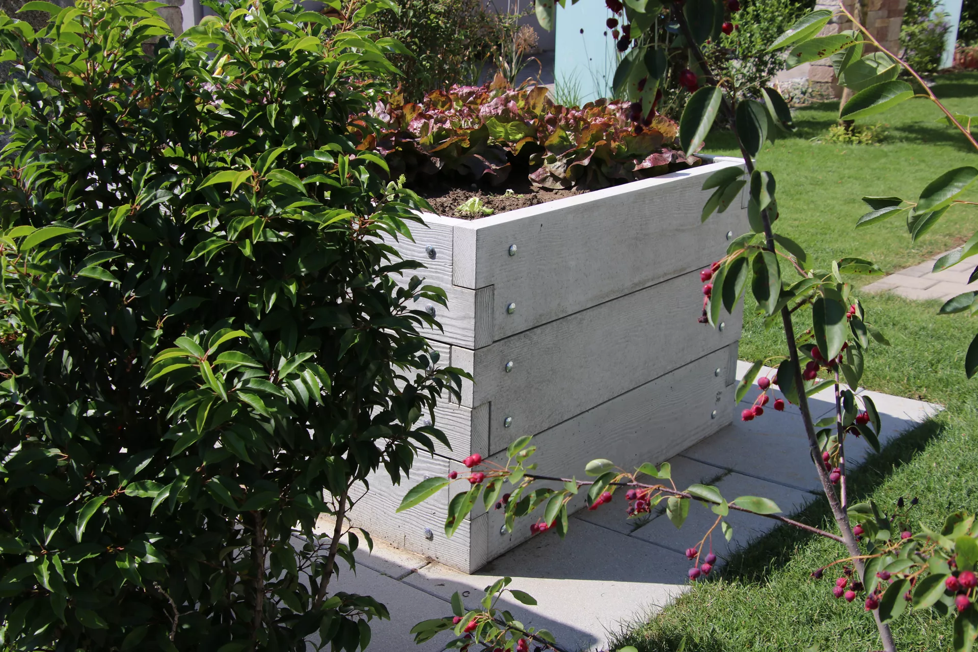 Hochbeet mit Holzstruktur Typ 2 naturgrau strukturiert leicht gefast bewehrt L 234 cm B 120 cm H 75 cm W 6 cm