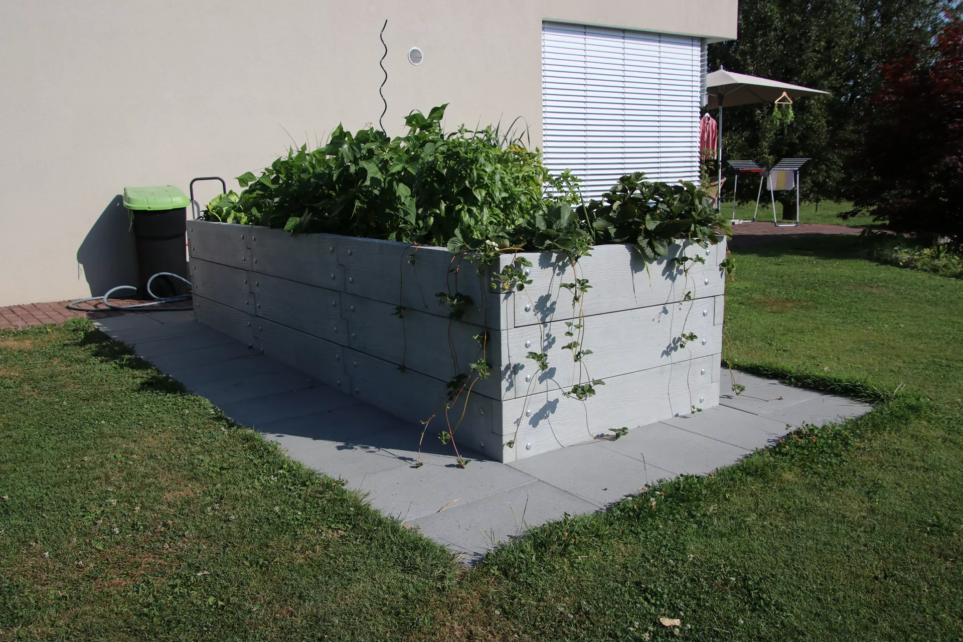 Einzelbrett zu Hochbeet mit Holzstruktur naturgrau strukturiert leicht gefast bewehrt L 120 cm H 25 cm W 6 cm