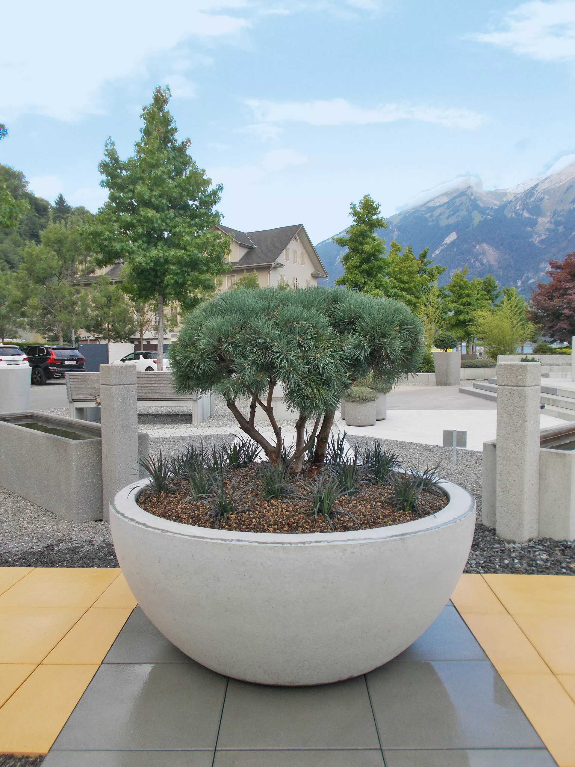 Bac à plantes RONDO D90-150 cm H60 cm rond, chanfreiné, lisse, gris