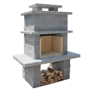 SANTURO Cheminée Set aus Spaltsteinmauerstein gespalten grau inkl. Betonplatten u. Schamott-Steinen