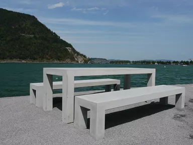Elém.de banc INTERMEZZO 220/45/45 cm sans creux,arêtes vives,armé,lisse,gris