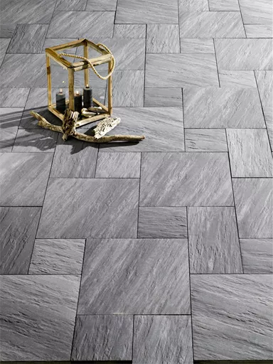 NATURE MOMENTS Gartenplatte dunkelgrau mit Schieferstruktur vollkantig L 60 cm B 60 cm H 5.5 cm