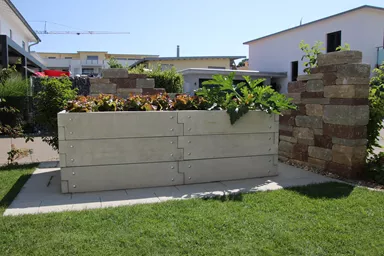 Hochbeet mit Holzstruktur Typ 2 naturgrau strukturiert leicht gefast bewehrt L 234 cm B 120 cm H 75 cm W 6 cm