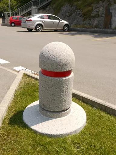 Borne BRÜNIG D30 cm H70 cm, type 1, rond sablé, gris, av. bande réfléchiss. rouge