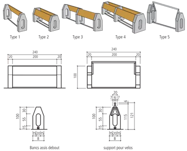 Stehbänke und Fahrradständer
